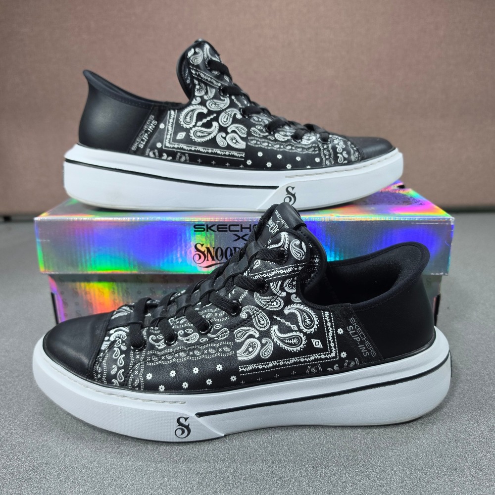 Skechers Snoop One Double G Mens 10.5 Black White Excellent Paisley Slip-Ins